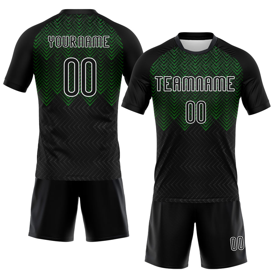 Custom Black Grass Green-White Geometric Shape Sublimation Volleyball Uniform Jersey