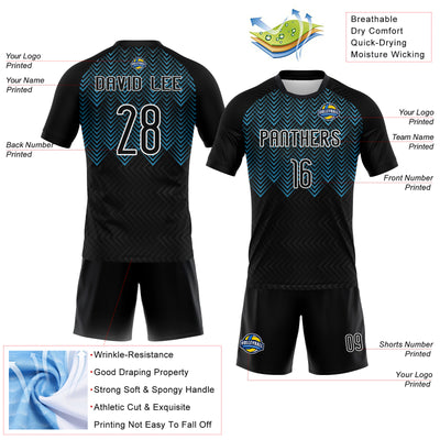 Custom Black Sky Blue-White Geometric Shape Sublimation Volleyball Uniform Jersey