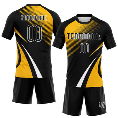 Custom Black Gold-White Lines And Dots Sublimation Volleyball Uniform Jersey