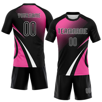 Custom Black Pink-White Lines And Dots Sublimation Volleyball Uniform Jersey