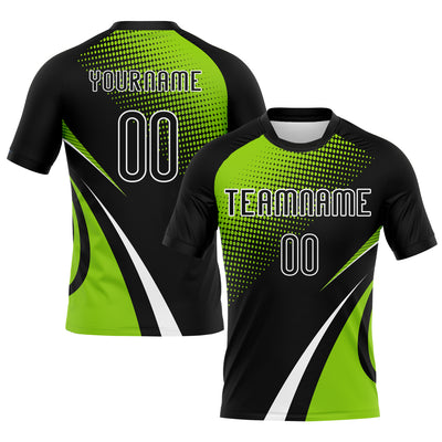 Custom Black Neon Green-White Lines And Dots Sublimation Volleyball Uniform Jersey