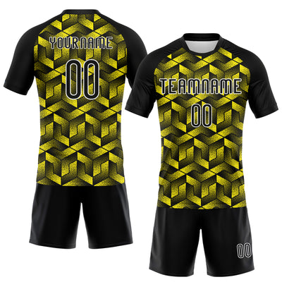 Custom Light Yellow Black-White Geometric Shape Sublimation Volleyball Uniform Jersey