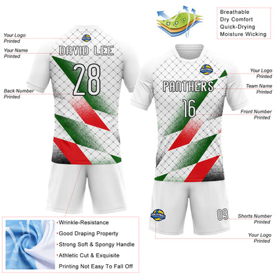 Custom White Black Red-Kelly Green Palestine Geometric Shape Sublimation Volleyball Uniform Jersey