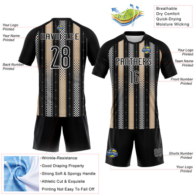 Custom Black Old Gold-White Geometric Shape Sublimation Volleyball Uniform Jersey