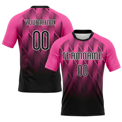 Custom Pink Black-White Lines Sublimation Volleyball Uniform Jersey