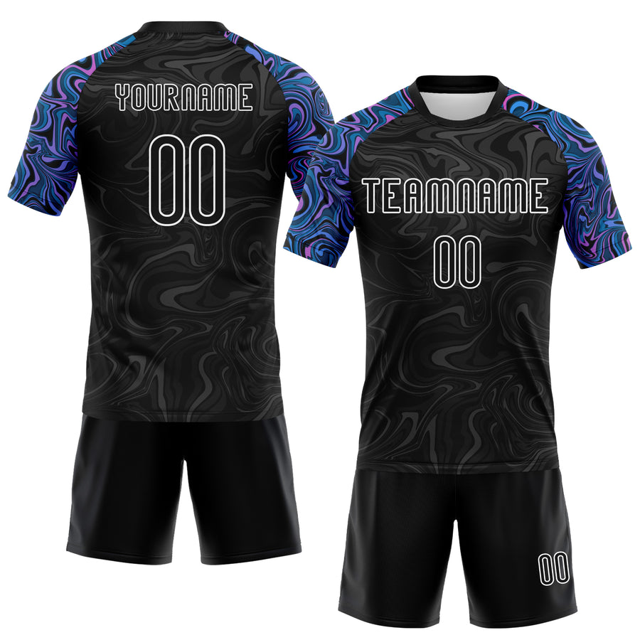 Custom Black Electric Blue Pink-Purple Liquid Fluid Sublimation Volleyball Uniform Jersey