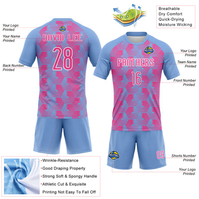 Custom Light Blue Pink-White Geometric Shape Sublimation Volleyball Uniform Jersey