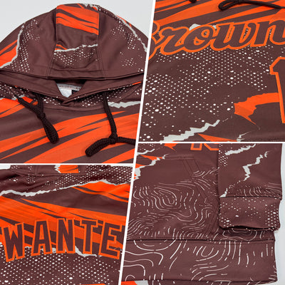 Custom Stitched Brown Orange 3D Pattern Design Torn Paper Style Sports Pullover Sweatshirt Hoodie