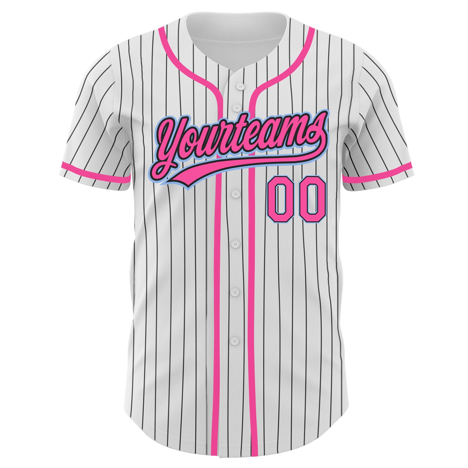 Cheap Custom Black White Pinstripe Pink-Light Blue Authentic