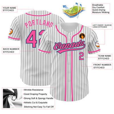 Custom Black White Strip Pink-Light Blue Authentic Baseball Jersey