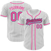 Custom White Black Pinstripe Pink-Light Blue Authentic Baseball Jersey