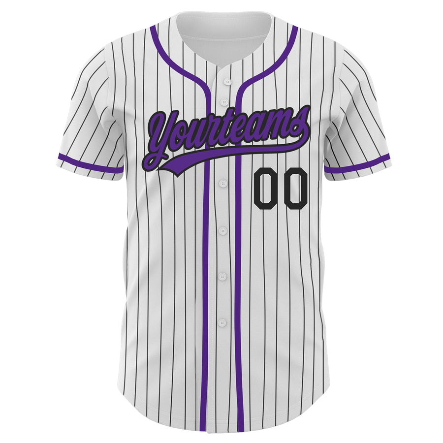 Custom White Black Pinstripe Purple Authentic Baseball Jersey