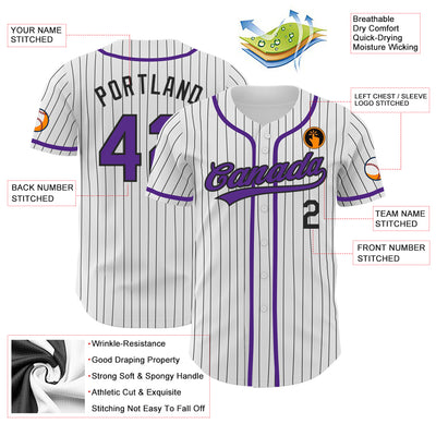 Custom White Black Pinstripe Purple Authentic Baseball Jersey