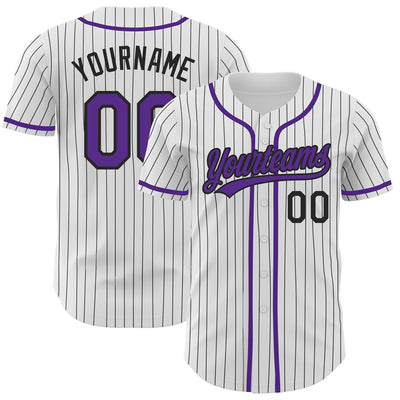 Custom Gray Purple Pinstripe Purple-Black Authentic Baseball Jersey