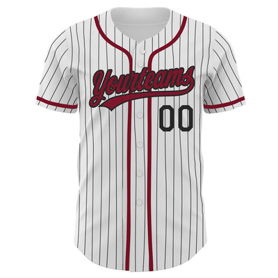 Custom White Black Pinstripe Crimson Authentic Baseball Jersey