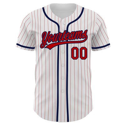 Custom White Red Pinstripe Red-Navy Authentic Baseball Jersey