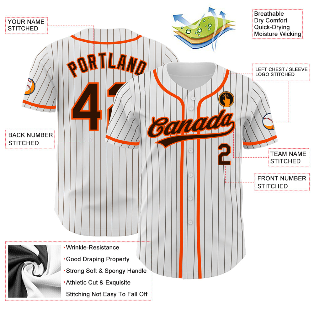 Custom Orange White Pinstripe Brown-White Authentic Baseball Jersey Discount