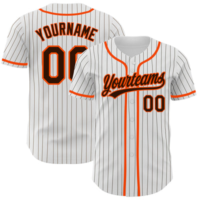 Custom White Brown Pinstripe Brown-Orange Authentic Baseball Jersey