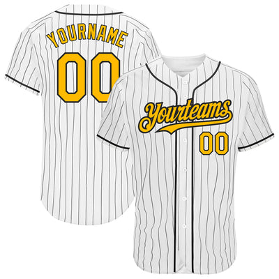 Custom White Black Pinstripe Gold Authentic Baseball Jersey