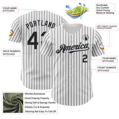 Custom White (Black Gray Pinstripe) Black-Gray Authentic Baseball Jersey