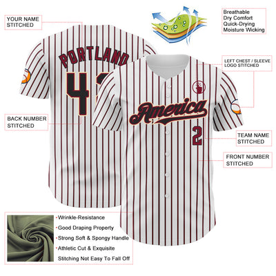 Custom White (Black Crimson Pinstripe) Black Crimson-Cream Authentic Baseball Jersey