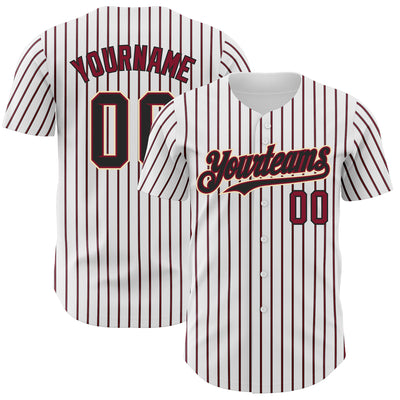 Custom White (Black Crimson Pinstripe) Black Crimson-Cream Authentic Baseball Jersey