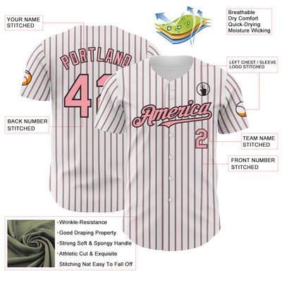 Custom White (Black Medium Pink Pinstripe) Silver-Black Authentic Baseball Jersey