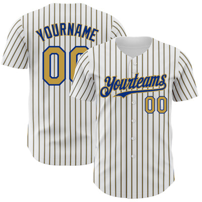 Custom White (Royal Old Gold Pinstripe) Old Gold-Royal Authentic Baseball Jersey