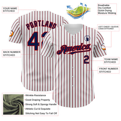 Custom White (Navy Red Pinstripe) Navy-Red Authentic Baseball Jersey