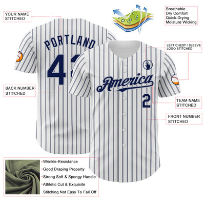 Custom White (Navy Gray Pinstripe) Navy-Gray Authentic Baseball Jersey