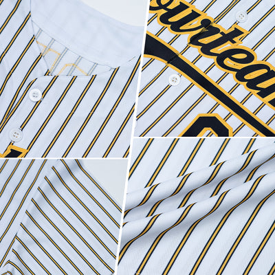 Custom White (Navy Old Gold Pinstripe) Navy-Old Gold Authentic Baseball Jersey