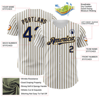 Custom White (Navy Old Gold Pinstripe) Navy-Old Gold Authentic Baseball Jersey