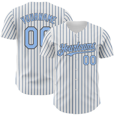 Custom White (Steel Gray Light Blue Pinstripe) Light Blue-Steel Gray Authentic Baseball Jersey