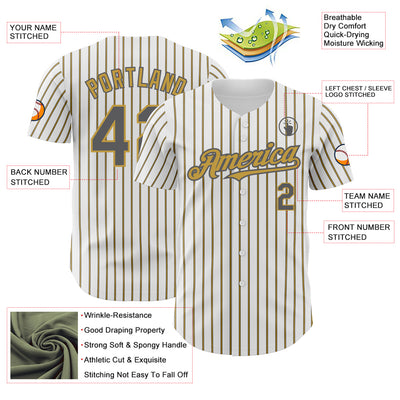 Custom White (Steel Gray Old Gold Pinstripe) Steel Gray-Old Gold Authentic Baseball Jersey