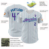 Custom White (Purple Teal Pinstripe) Purple-Teal Authentic Baseball Jersey