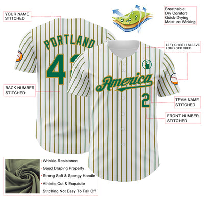 Custom White (Kelly Green Old Gold Pinstripe) Kelly Green-Old Gold Authentic Baseball Jersey