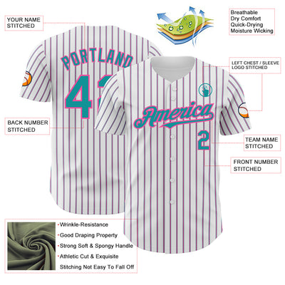 Custom White (Teal Pink Pinstripe) Teal-Pink Authentic Baseball Jersey