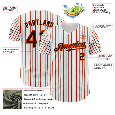 Custom White (Brown Orange Pinstripe) Brown-Orange Authentic Baseball Jersey