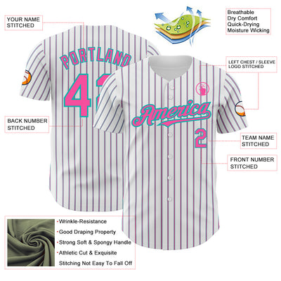 Custom White (Aqua Pink Pinstripe) Pink-Aqua Authentic Baseball Jersey