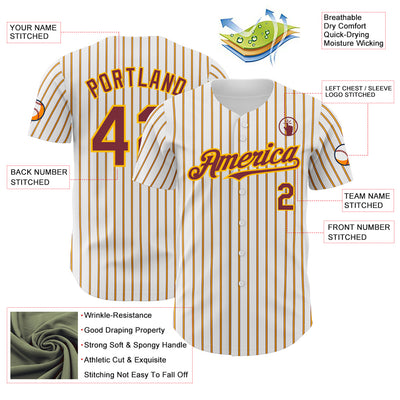 Custom White (Burgundy Gold Pinstripe) Burgundy-Gold Authentic Baseball Jersey