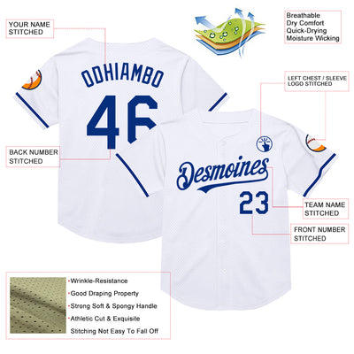 Custom White Royal Mesh Authentic Throwback Baseball Jersey