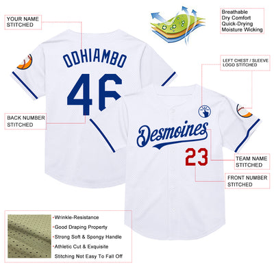 Custom White Royal-Red Mesh Authentic Throwback Baseball Jersey