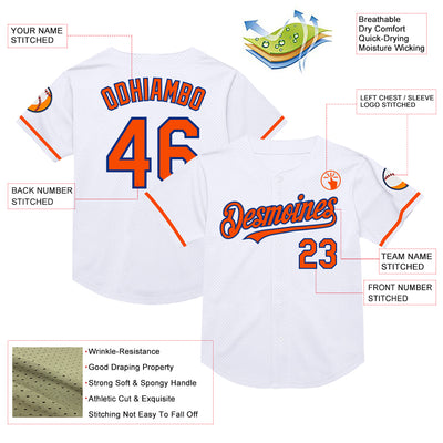 Custom White Orange-Royal Mesh Authentic Throwback Baseball Jersey