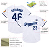 Custom White Navy-Light Blue Mesh Authentic Throwback Baseball Jersey