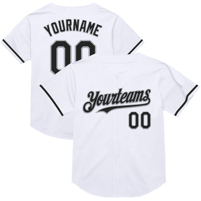 Custom White Black-Gray Mesh Authentic Throwback Baseball Jersey