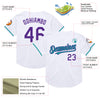 Custom White Purple-Teal Mesh Authentic Throwback Baseball Jersey