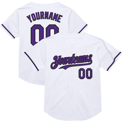 Custom White Purple-Black Mesh Authentic Throwback Baseball Jersey