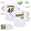 Custom White Navy-Gold Mesh Authentic Throwback Baseball Jersey