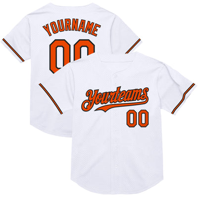 Custom White Orange-Black Mesh Authentic Throwback Baseball Jersey