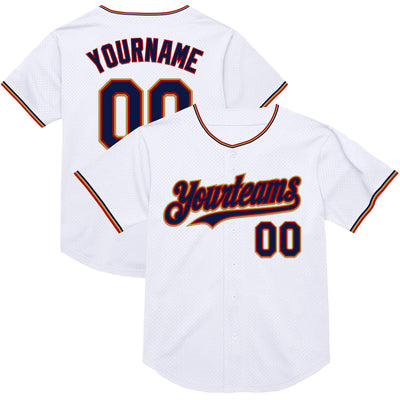 Custom White Navy Red-Old Gold Mesh Authentic Throwback Baseball Jersey